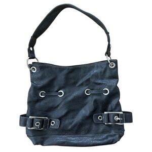 Reflections Y2K Grunge Leather Buckle Tote O Ring Strap Large Black 90s Hardware